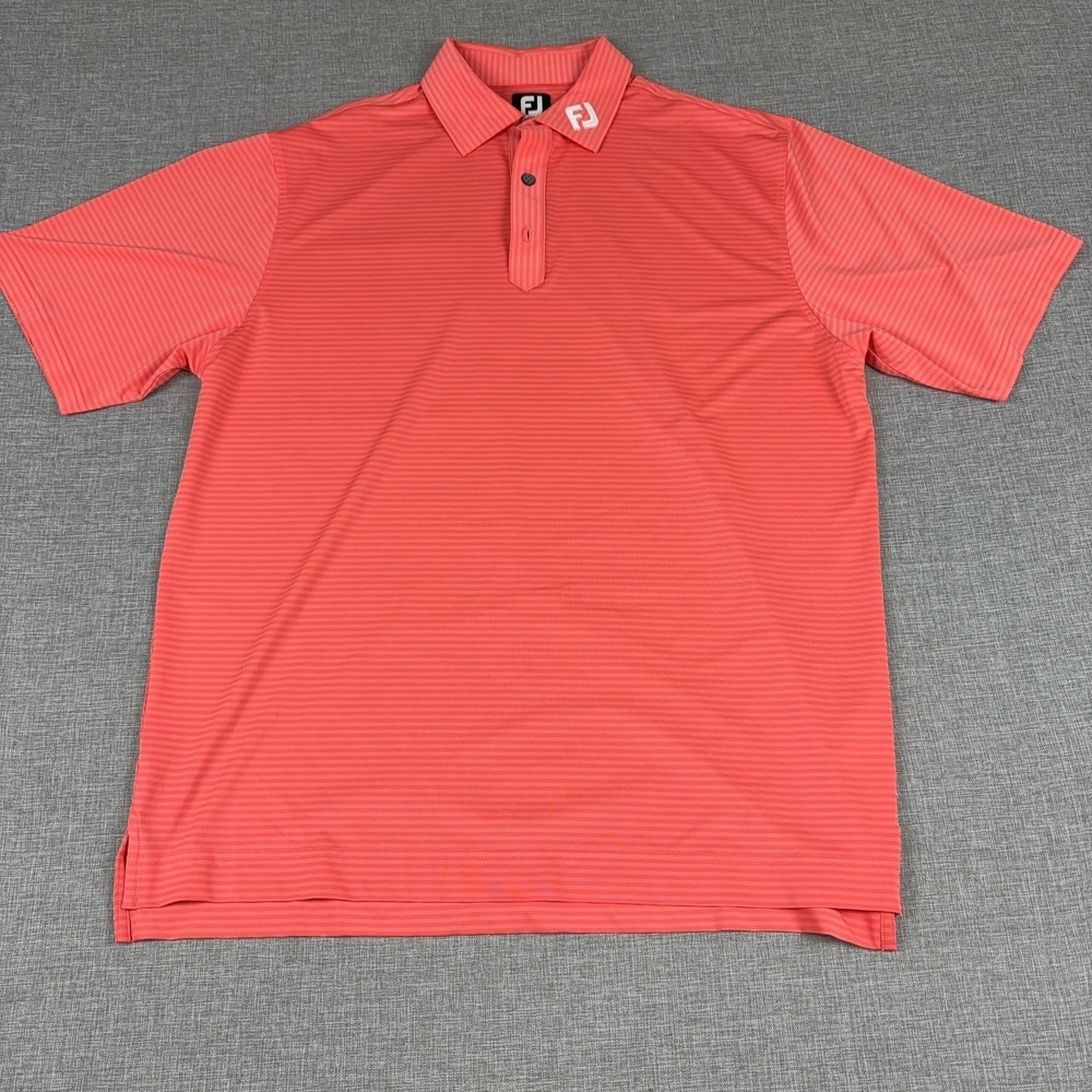 FootJoy Golf Polo Shirt Mens Large Pink Striped Stretch Short Sleeve Performance